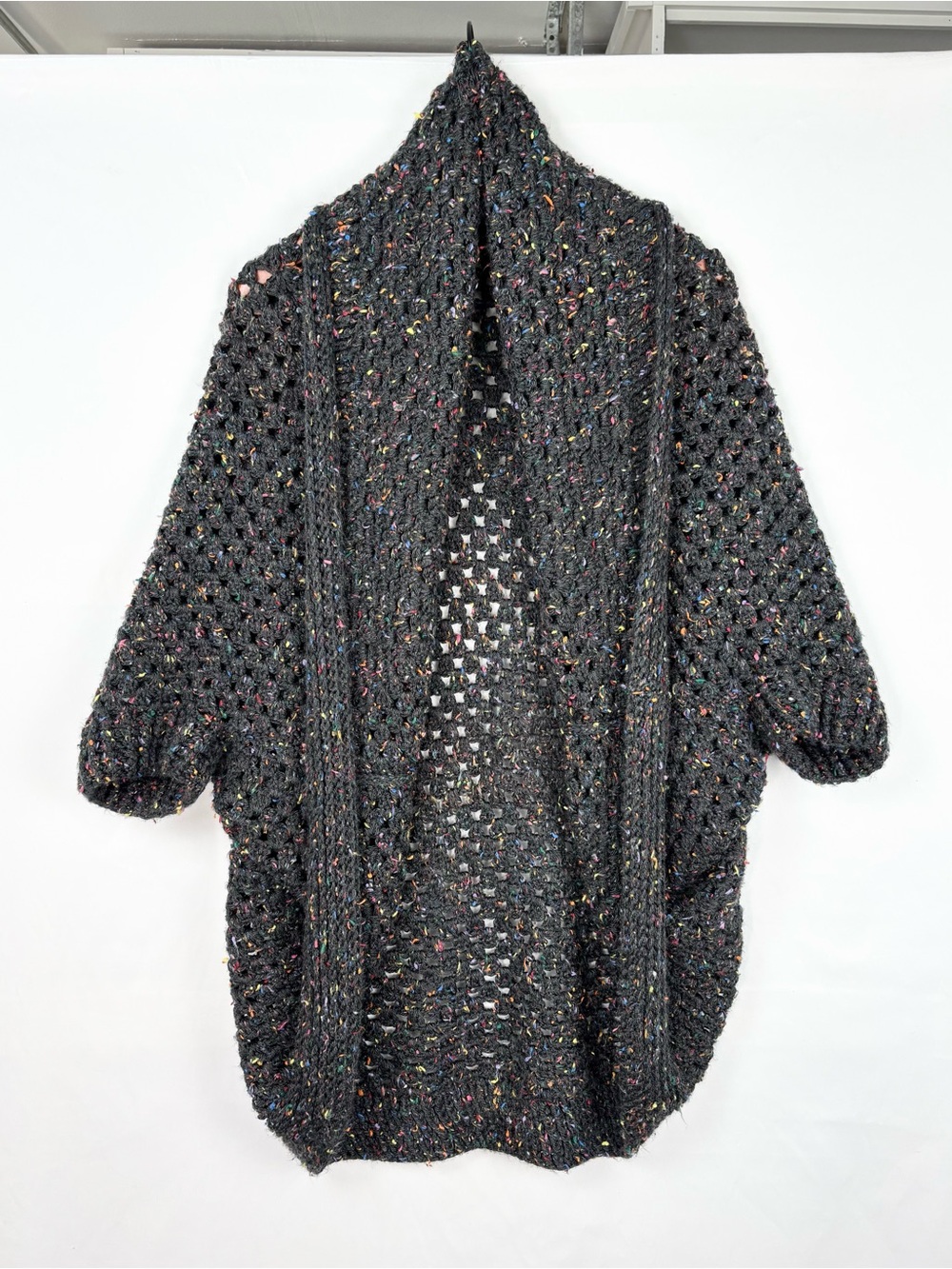 Hand Knit Shrug Cardigan Gray Multicolor Cacoon Women Crochet Sweater